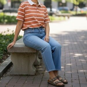 🟢NWT Womens Collared Striped Polo Top